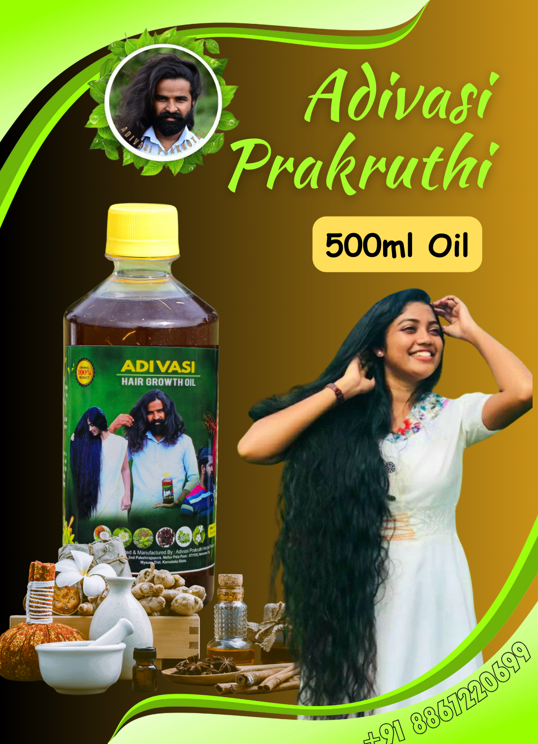 500ml Adivsi Prakruthi Growth  Hair Oil